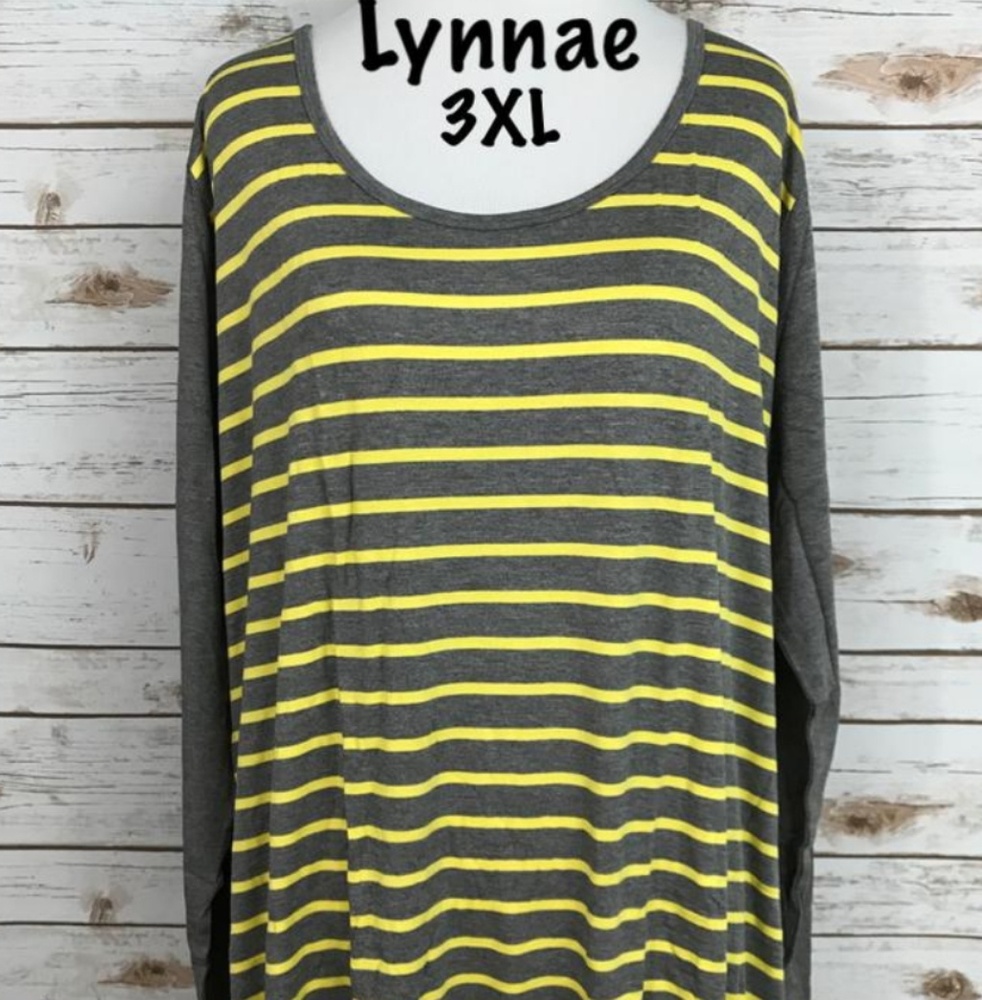 LulaRoe 3XL Lynnae Gray with Yellow Stripes